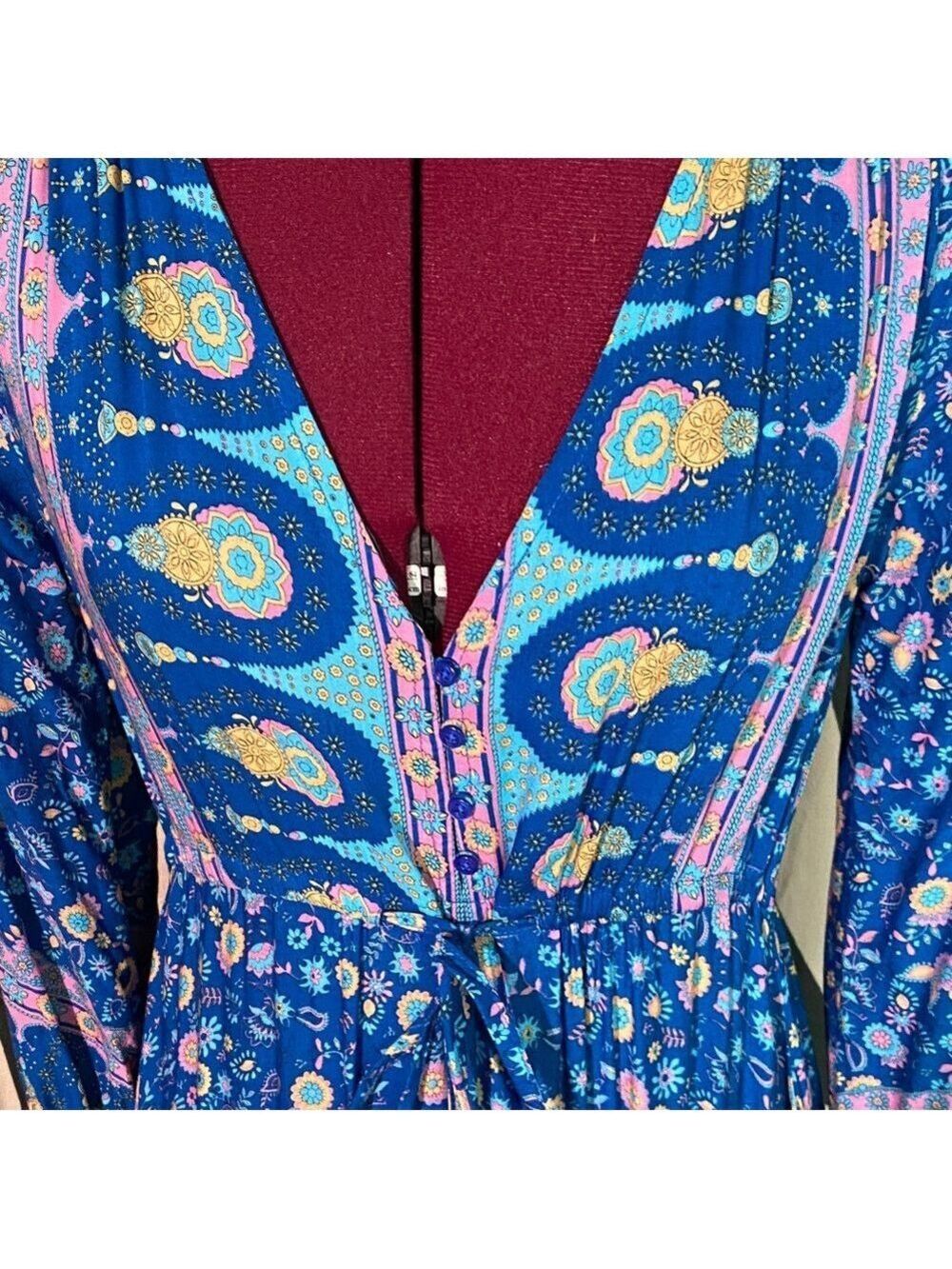 Bohemian Blue Floral Long Sleeve Dress - Picture 4 of 12